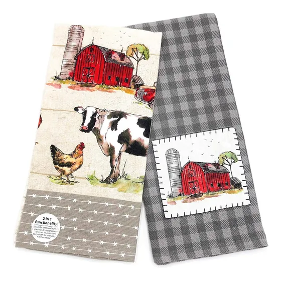 Toalla Rizo Doble Proposito Cocina Aplique Animal Rojo