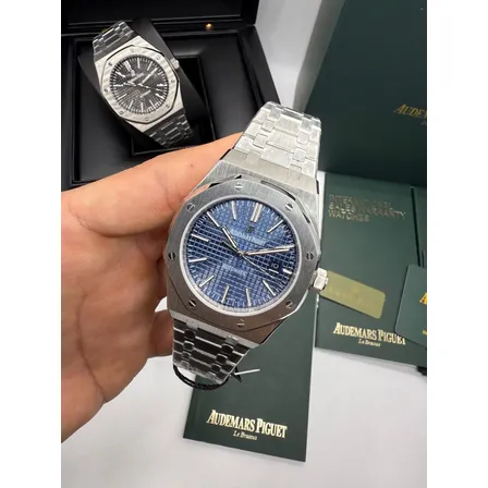 Relogio Masculino Audemars Piguet Royal Prata Fundo Azul Prata Azul