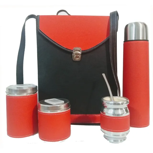 Set Matero Cartera Negra Con Rojo Kit Completo Termo 1 Litro