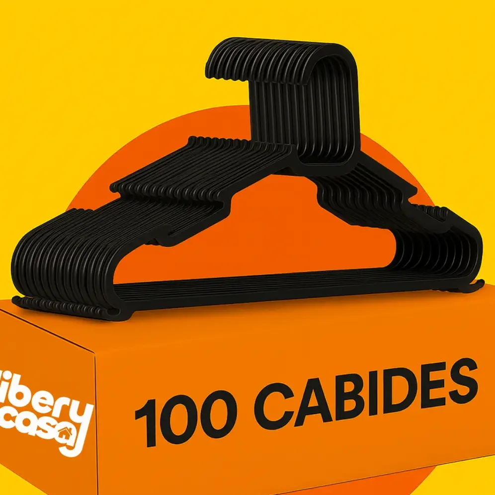 Kit 100 Cabides Pretos Plástico Adulto Organização Guarda-Roupa