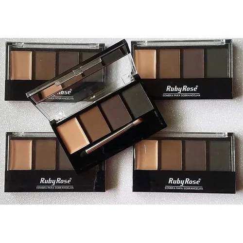 Trio De Sombra Para Sobrancelha Com Primer Ruby Rose Hb9354 Cor da sombra 3 tonalidades