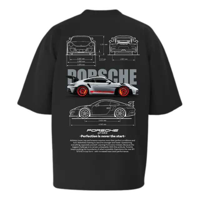 Remera Porsche Gt3 Rs Oversize 100% Algodón Negro/blanco