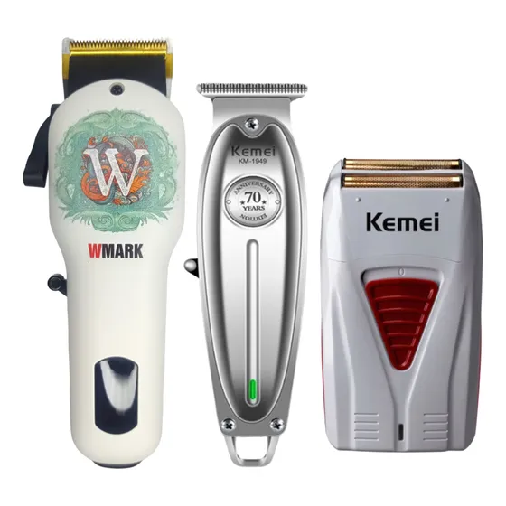 Combo Barberia Peluqueria Maquinas De Corte Afeitadora Kemei