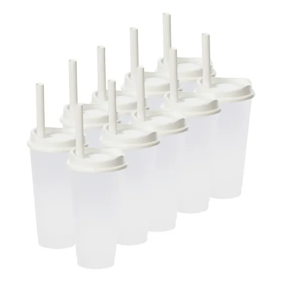 12 Vasos Reusables Moon 24oz / Popotes De Tapioca De Color Transparente