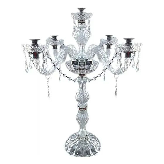 Araña Candelabro De Vidrio Con  Portavelas Y Caireles