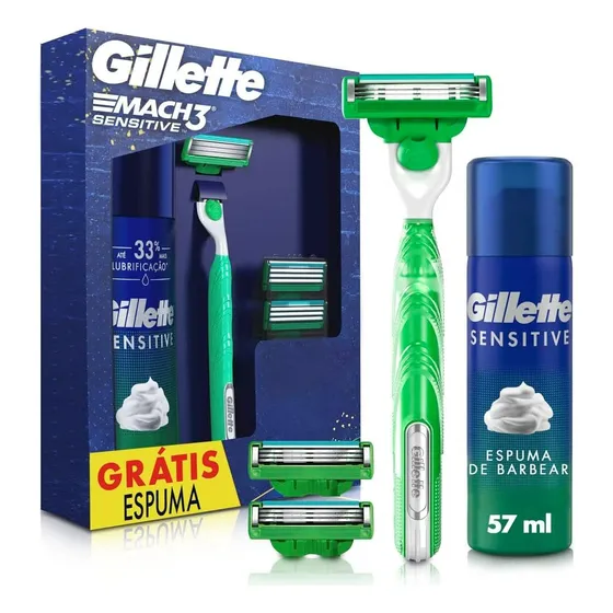 Kit Aparelho De Barbear Gillette Mach3 Sensitive Acqua-grip