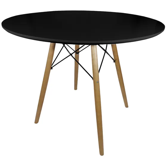 Mesa Redonda 70cm Eiffel Charles Eames Preto Pé Metal Aço E Madeira Cru Eucalipto JT HOME