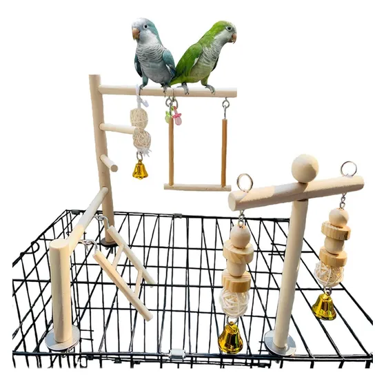 Parque De Juegos Para Aves Con Perchas De Madera