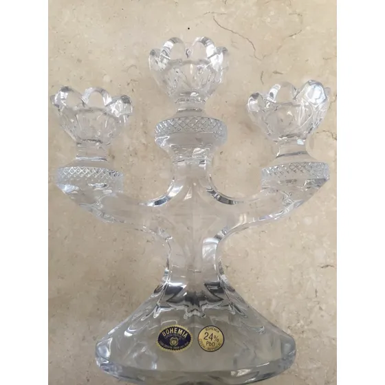 Candelabro De Cristal Bohemia, Ceniceros En Cristal