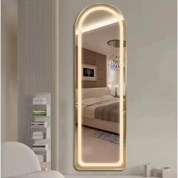 Espejo Pedestal Led, Marco Aluminio Dorado 160x50cm Dorado