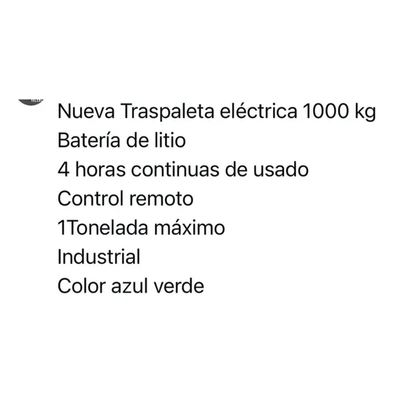 Transpaleta-zorra Eléctrica Cap. Máxima De Carga 1.000 Kg