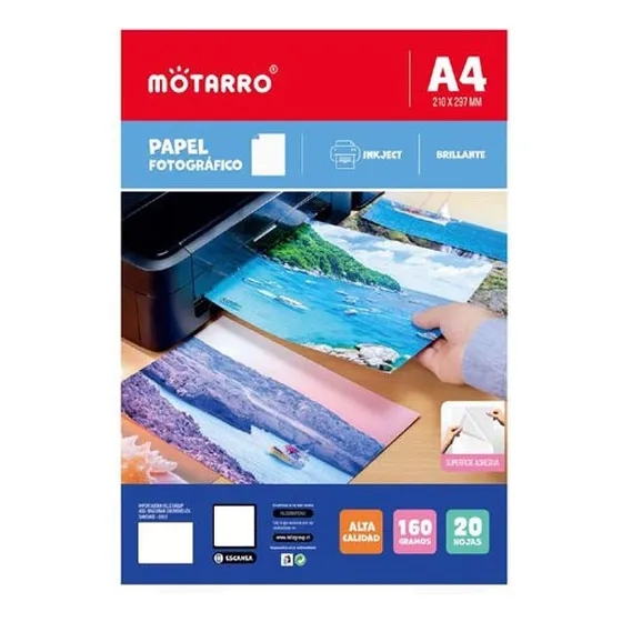 Papel Fotográfico Autoadhesivo Brillante A4 160 Gr. 20 Hj Color Blanco