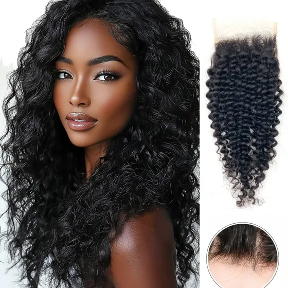 100%cabelo Premium Natural Cacheado Top Closure 4x4 45cm