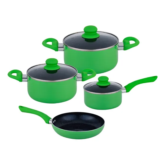 Batería Cocina Cuori Verde 7 Pcs En Acero Con Antiadherente