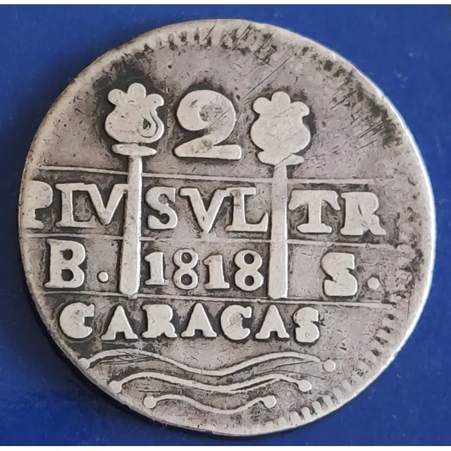 Antigua Moneda De 1818, Fernando 7, Caracas. Morillera Plata