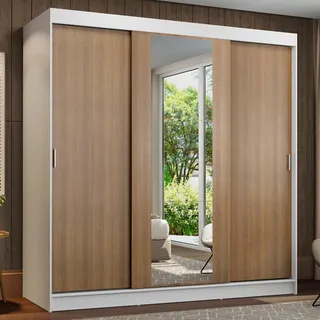 Guarda-roupa Casal Madesa Reno 3 Portas Correr C Espelho Br Cor Branco/rustic 1095h91e Guarda-roupa Casal Madesa Reno 3 Portas Correr C Espelho Br Cor Branco/rustic 1095h91e