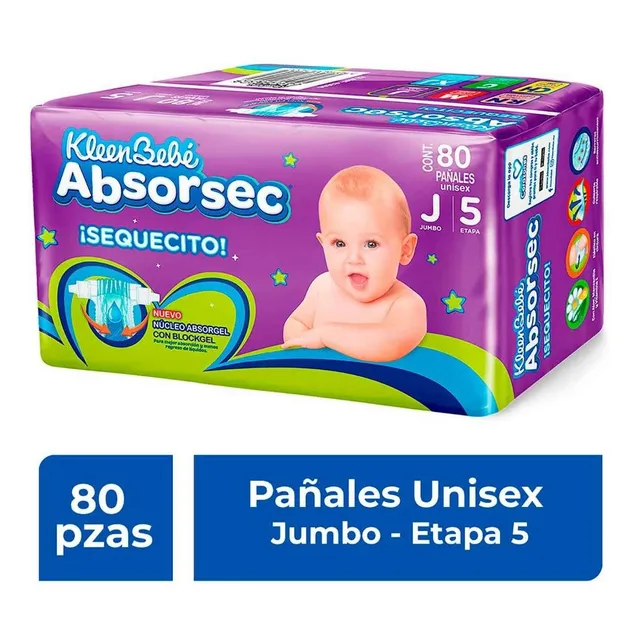 Pañales KleenBebé Absorsec Etapa 5 Jumbo 80 Pañales