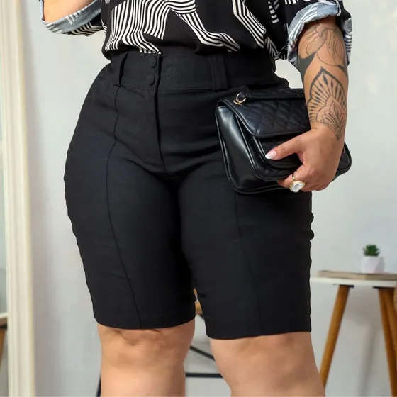 Short Feminina Alfaiataria Social Plus Size Com Elastano