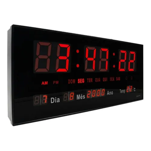Relógio De Parede Grande Led Digital P/ Academia Hospital Cor da estrutura Preto Cor do fundo Vermelho