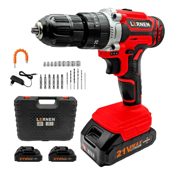 Taladro Percutor Destornillador Inalámbrico 21v y 2 Baterías Color Rojo Frecuencia 50Hz Lernen TIK2BR