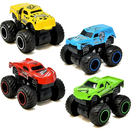 Pack 4 Autos Monster Con Lanzador Divertidos Set Autos Locos