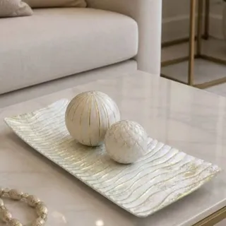 Centro De Mesa De Madeira Branco E Dourado 35x13cm BandejaPor CDE Home e Decor R