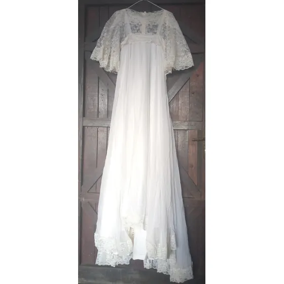 Vestido Novia Con Tocado Modelo Romántico. Vintage.talla S