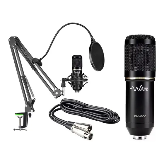 Kit Microfone Condensador Bm800 Plus Cabo Xlr / Xlr Waver Cor Preto