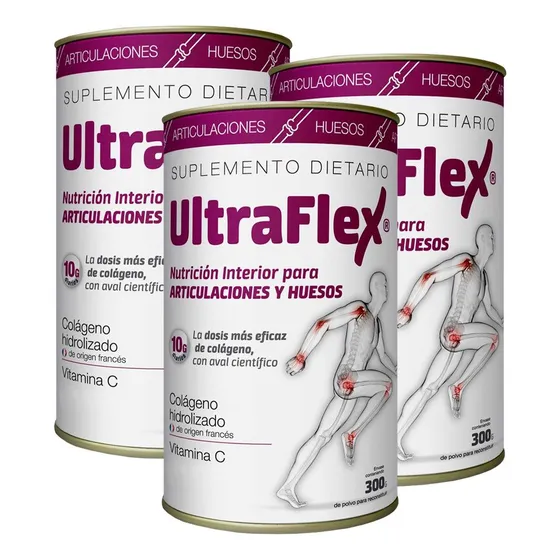 Combo 3 Ultraflex Colageno Hidrolizado Articulaciones Huesos