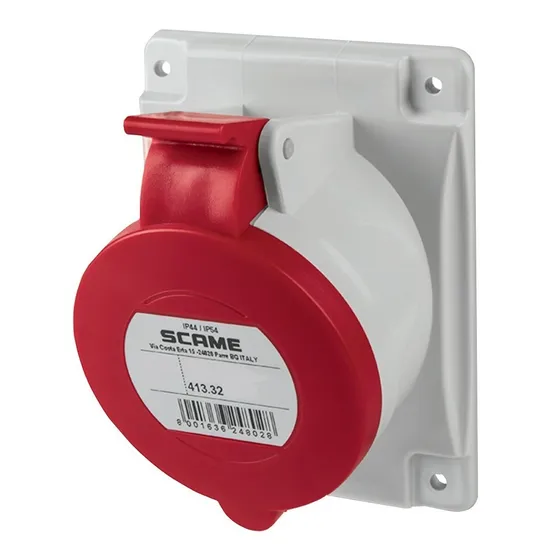 Base Empotrable Industrial Scame 3p + T 16 A Ip44 380v Color Rojo
