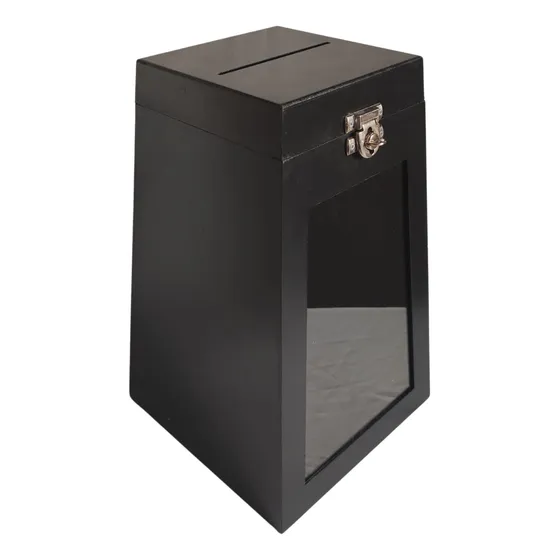 Urna Sorteio Mdf Cofre Grande Visor Fecho Balcão Papel Preta