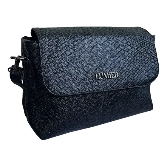 Cartera Bandolera Luxher Moda Elegante Eco Cuero Mod. Praga Negro Texturizado