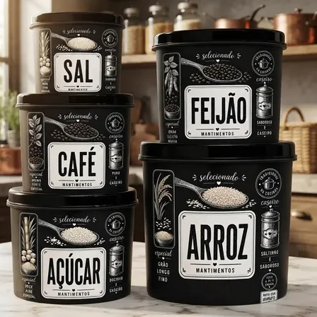 Kit Jogo De Mantimento 5 Peças Potes - Oliplast Oficial Preto