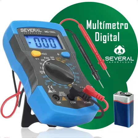 Multímetro Digital Profissional Several Importados Multifunções Display Lcd Portátil Com Bateria 9v
