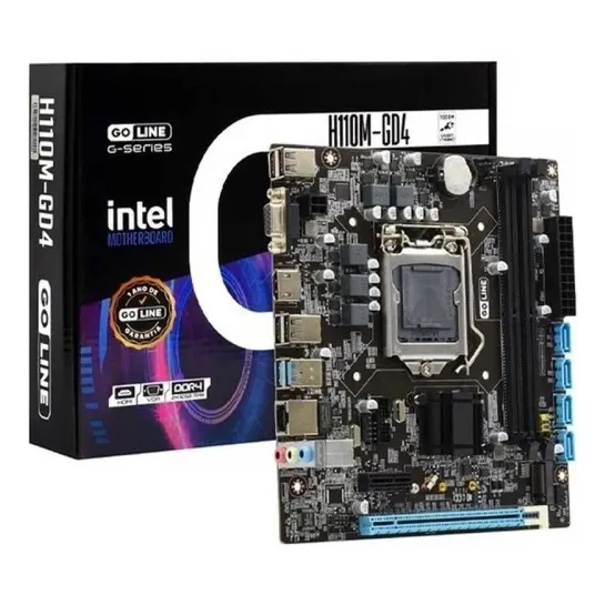 Placa Mae Goline Gl H110m Gd4 Intel Lga1151 32gb Ddr4 Hdmi Cor Azul-turquesa
