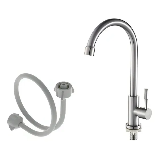 Griferia Lavaplatos Agua Fria Acero Inoxidable Mas Acople Acabado Cepillado Color Gris