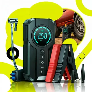 Auxiliar De Partida Chupeta Carregador Bateria Automotivo Com Mini Compressor Ar Calibrador Pneu Portátil 150psi Power Bank Veicular Lanterna Carro Moto 12v MeltMind Digital Multifuncional Emergência