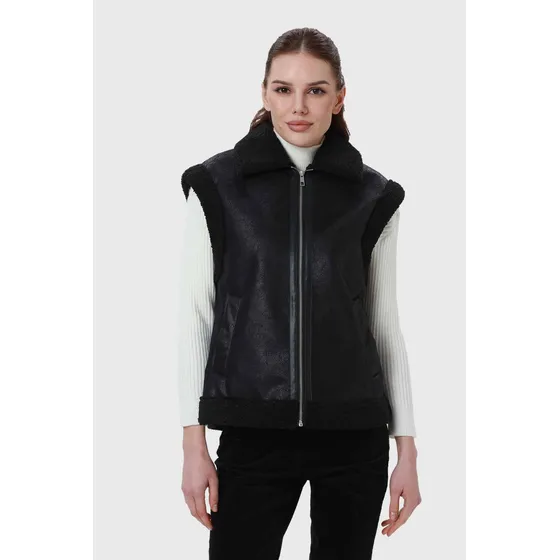 Chaqueta Mujer Efecto Cuero Corto Negro