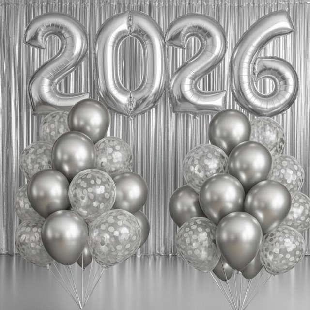 Kit Balão 2026 + 2 Cortina Metalizada + 10 BalÔes - Ano Novo Kit Balão 2026 + 2 Cortina Metalizada + 10 BalÔes - Ano Novo