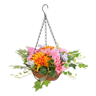 Flores Artificiales Colgantes En Cesta, Cadena Con Forro De Flores Artificiales Colgantes En Cesta, Cadena Con Forro De