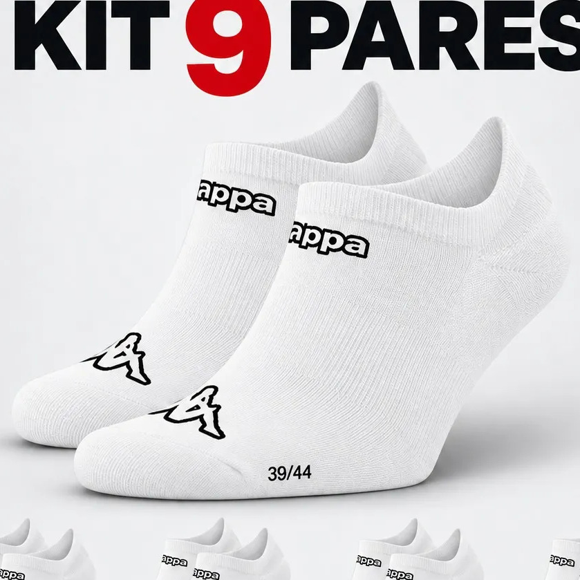 Kit 9 Pares Meias Kappa Sapatilha Soquete Invisível Original Branco 34-38