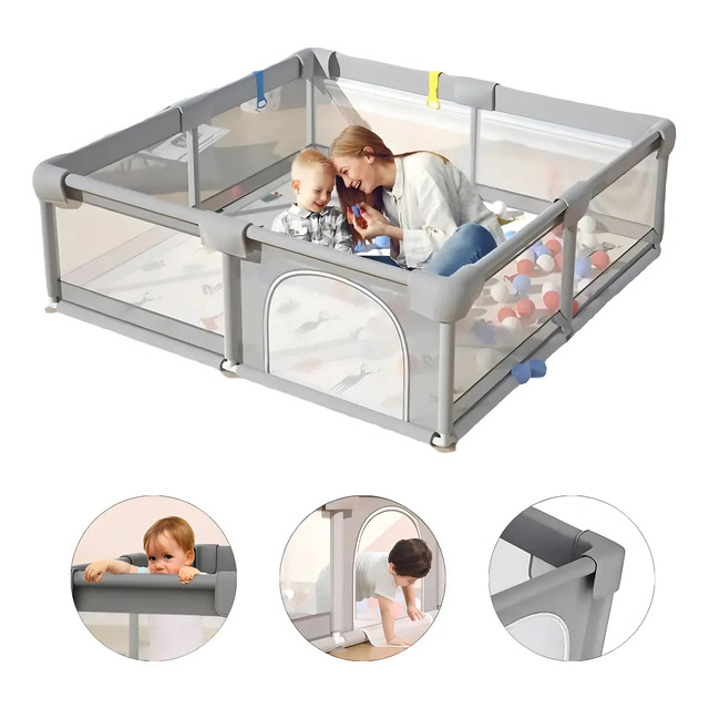 Cercadinho Bebé Grande Chiqueirinho Infantil Cercado 180x150 Cor Cinza Pluggei