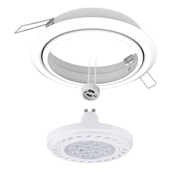 Lampra Led Ar111 12w + Spot Movil + Zocalo Gu10 Embutir