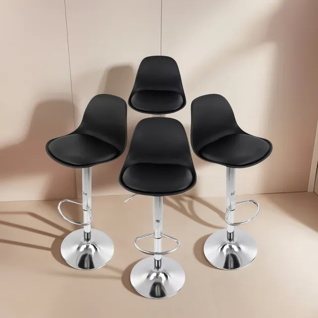 Set De 4 Sillas Banco Bar Alto Taburete Barra Cocina Amulay Acabado de la estructura Cromado Color Negro