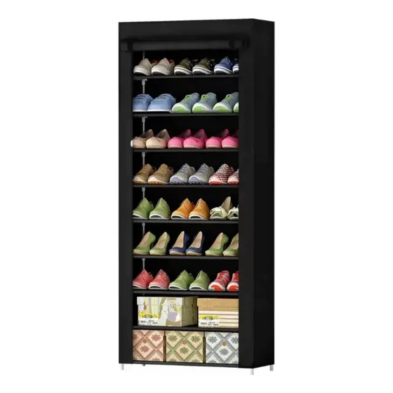 Zapatero Organizador De Calzado Ideal Zapatillas Zapatos Pantuflas Botas Rack Botinero Con 9 Niveles 60x30x160 Color Negro Fácil Armado