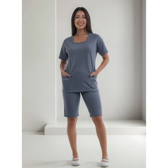 Conjunto Bermuda  Helanca Faxina Babá Com Elastano Conforto