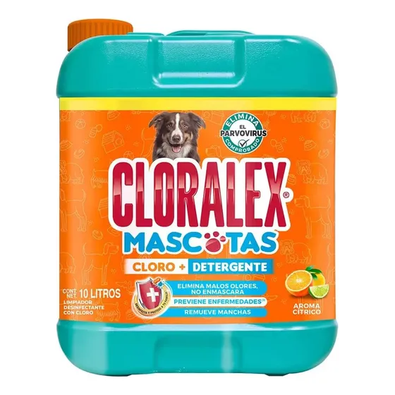Limpiador Líquido Cloralex Cloro Mascotas 10L: Desinfectante Potente y Seguro para el Hogar con Mascotas, que Elimina Bacterias, Olores y Manchas para un Ambiente Saludable y Sin Riesgos
