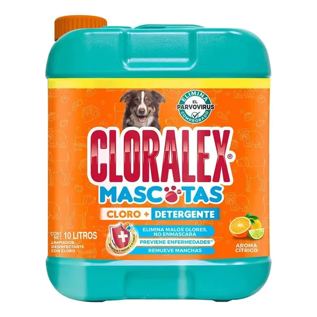 Limpiador Líquido Cloralex Cloro Mascotas 10L: Desinfectante Potente y Seguro para el Hogar con Mascotas, que Elimina Bacterias, Olores y Manchas para un Ambiente Saludable y Sin Riesgos
