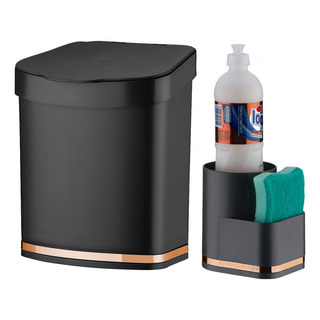 Kit Organizador Pia Porta Detergente Lixeira 2,5l Preto Rose Kit Organizador Pia Porta Detergente Lixeira 2,5l Preto Rose