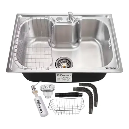 Cuba Cozinha Pia Gourmet Aço Inox 50x40cm 26l Com Acessórios Kit Completo Válvula Sifão Ravenna Vcb300 The Black Tools Prateado